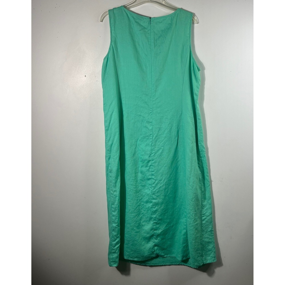 Womens J Jill Sleeveless Pleat Top Linen Midi Dress Green L - Picture 2 of 8